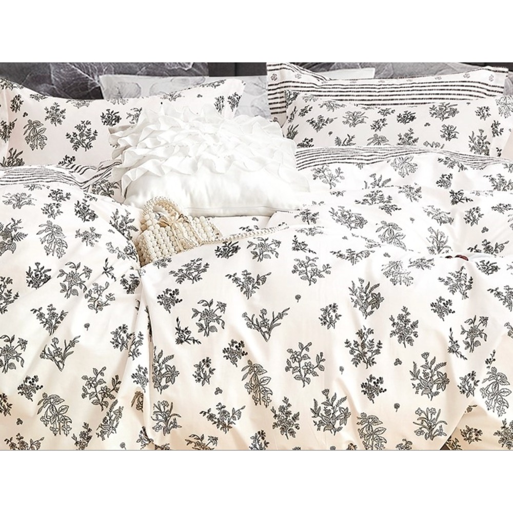 Parsley Black White Floral Cotton Reversible Comforter Set Queen French Country - Picture 2 of 4